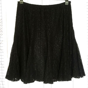 Black Lace Overlay Skirt Size 14 Lined Gypsy Boho Godet Hem Elastic Waist Zip